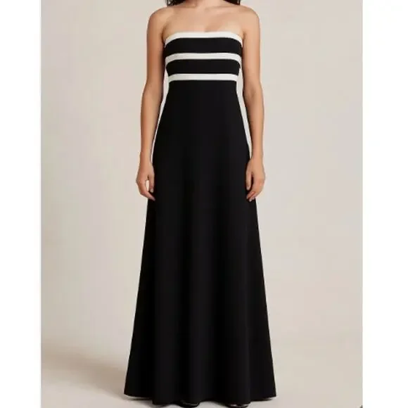 Ann Taylor Formal Gown Dress Black Ivory Cream Strapless Women's Size 14 - Picture 1 of 8